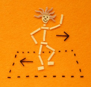 A felt image of a stick person moving